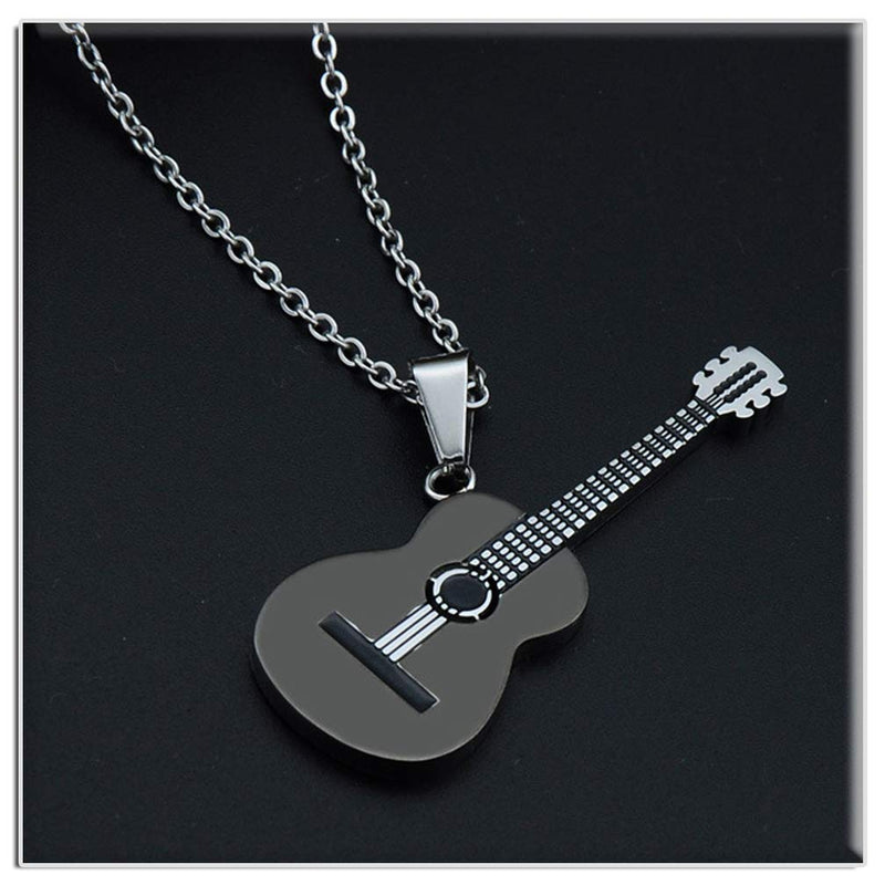 [Australia] - Xusamss Punk Rock Music Style Titanium Steel Guitar Pendant Necklace,24inches Box Chain plated black steel 