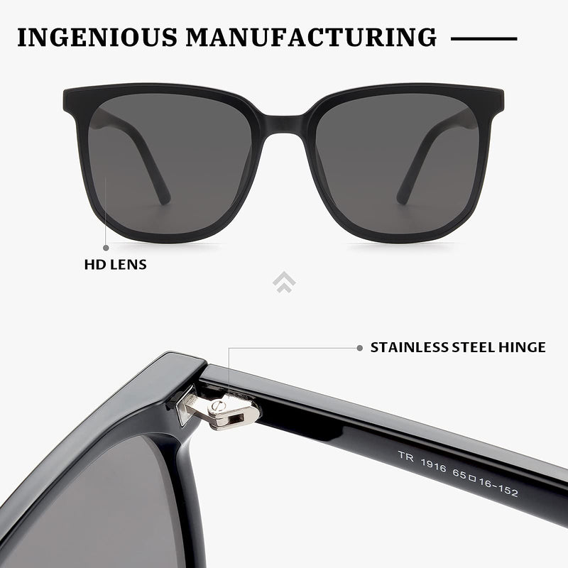 [Australia] - livho Trendy Sunglasses for Women Men, Classic Square Shades with UV 400 Protection Dark Lens / Black Frame Multicoloured 