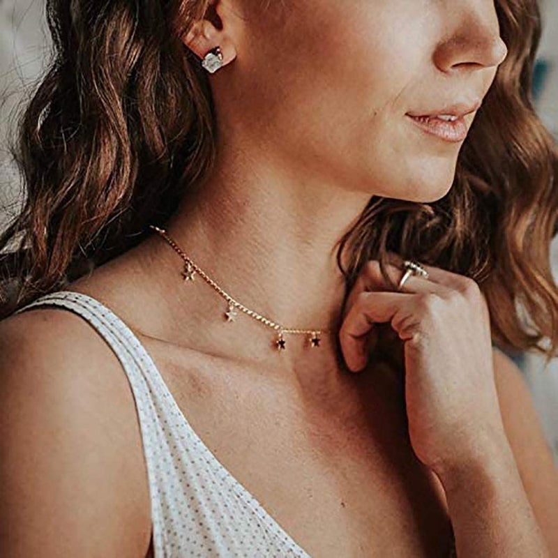 [Australia] - Bomine Star Choker Necklace Chain Tassel Pendant Short Necklaces Jewelry Chains for Women and Girls (Rose) Rose 