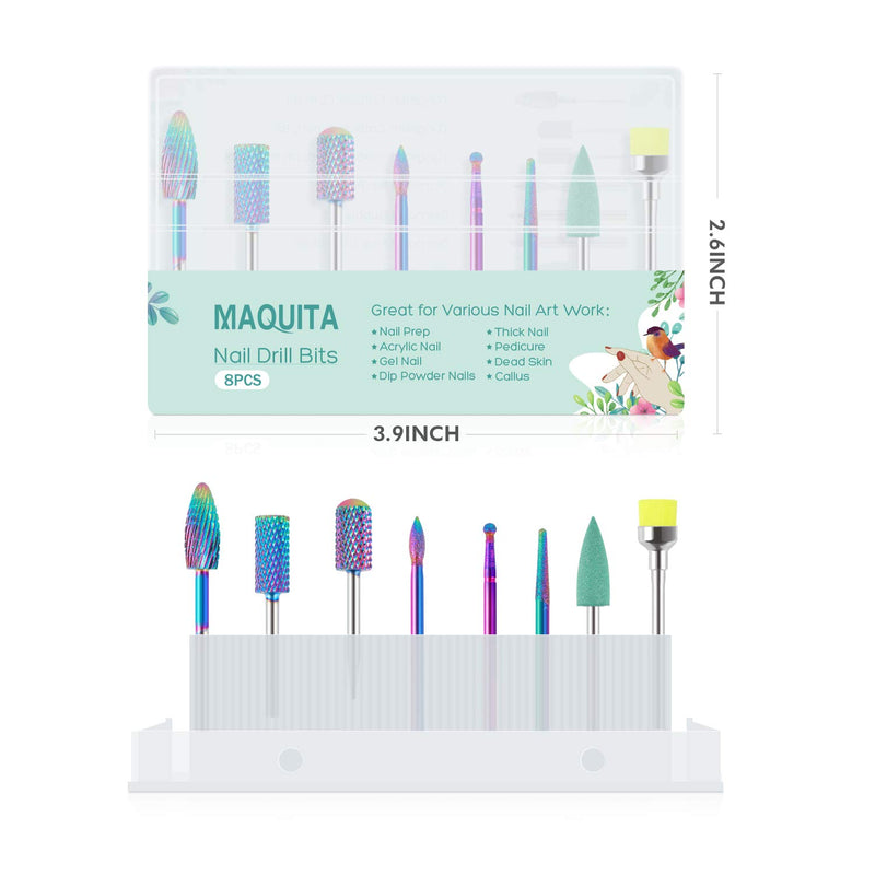 [Australia] - MAQUITA 8Pcs Nail Drill Bits Set Made of Tungsten Carbide Professional Remove Gel Acrylic Cuticle 3/32 Nail File Bit Tools for Manicure Pedicure Home Salon Use Great Gift for Women Girls 8 