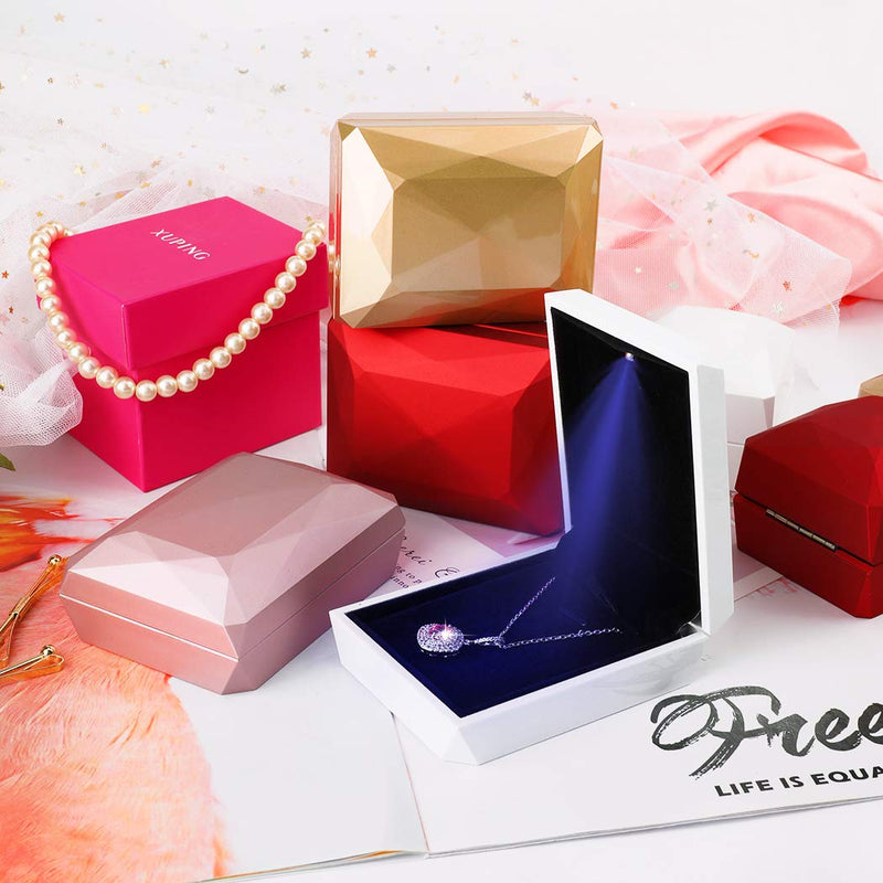 [Australia] - iSuperb LED Pendant Necklace Box Bracelet Box Couple Jewelry Gift Boxes Case Small Jewelry Display for Proposal Engagement Wedding Valentine's Day (White) White 