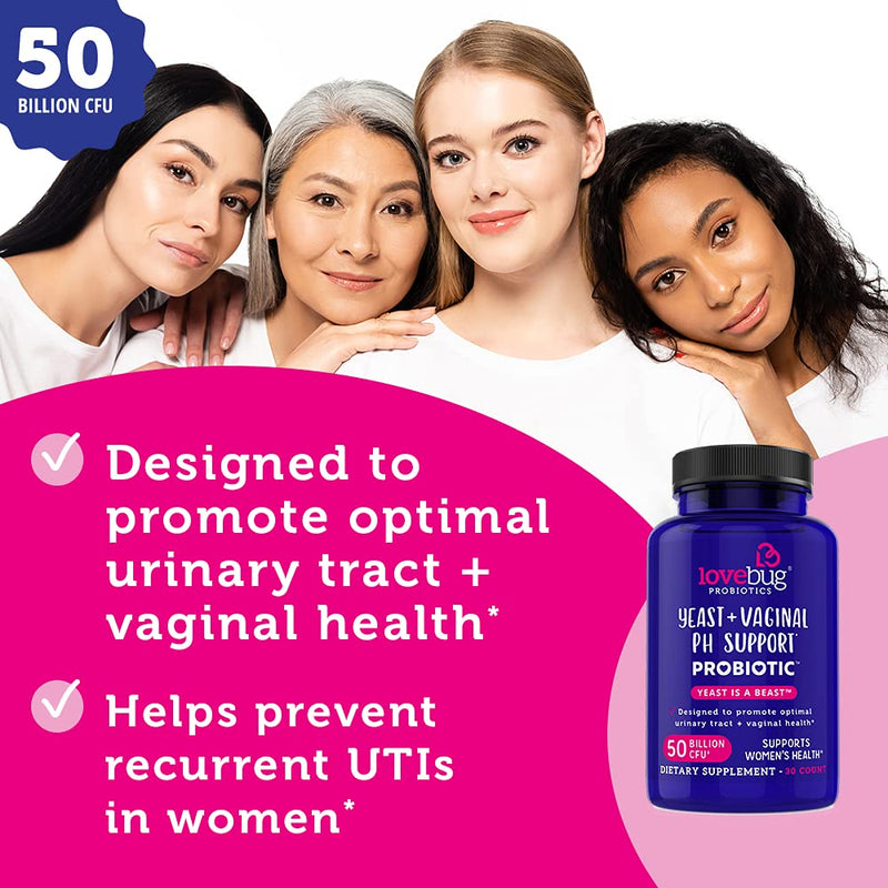 [Australia] - Lovebug Yeast + Vaginal pH Support | Clinically Studied Ingredients for Yeast & UTIs | Multi Strain 50 Billion CFU | 30 Capsules 30 Count (Pack of 1) 