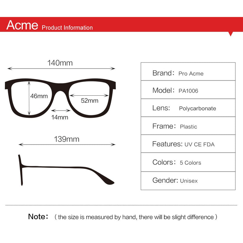 [Australia] - Pro Acme Non-prescription Glasses Frame Clear Lens Eyeglasses A1 Transparent 52 Millimeters 