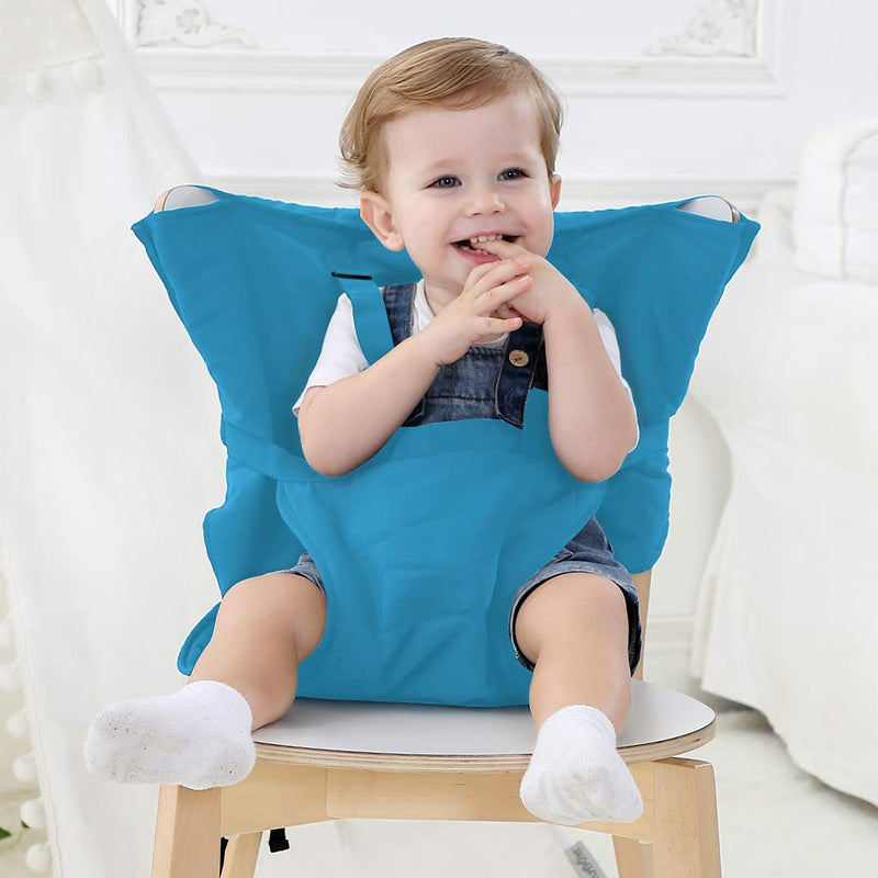 [Australia] - Vine Easy Seat Portable Travel High Chair | Adjustable, Safety, Washable | Toddler High Chair Seat Cover | Convenient Cloth Travel High Chair Fits in Your Handbag | Grey (Blue) Blue 