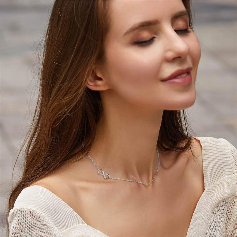 [Australia] - EVER FAITH Women's Jewelry 925 Sterling Silver Simple Sideways 8 Shaped Infinity Pendant Choker Necklace 