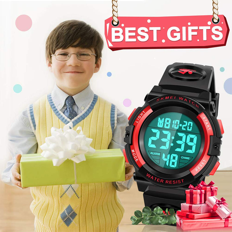 [Australia] - Dodosky Boy Toys Age 5-12, LED 50M Waterproof Digital Sport Watches for Kids Birthday Presents Gifts for 5-12 Year Old Boys - Red 