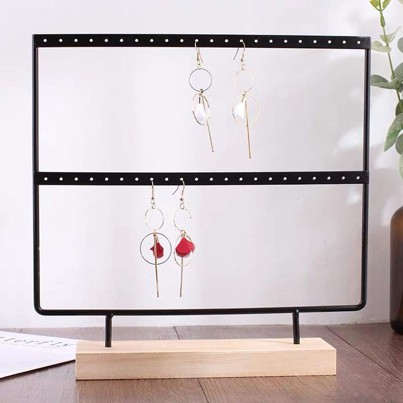 [Australia] - lemonadeus Earrings Organizer Jewelry Display Wood Stand (44 Holes 2 Layers) (Black) Black 