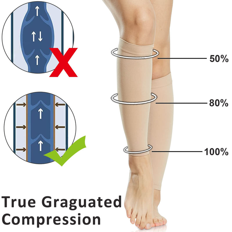 [Australia] - Ailaka 1 Pair Compression Calf Sleeves for Women & Men, 20-30 mmHg Graduated Support Footless Compression Socks for Varicose Veins, Shin Splints, Edema, Recovery, Maternity, Running, Travel Large (Pack of 1) Beige 