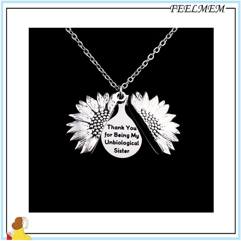 [Australia] - FEELMEM Sunflower Necklace Unbiological Sister Gift Thank You for Being My Unbiological Sister Sunflower Pendant Neckace Friendship Jewelry Soul Sisters Gifts for BFF Besties 