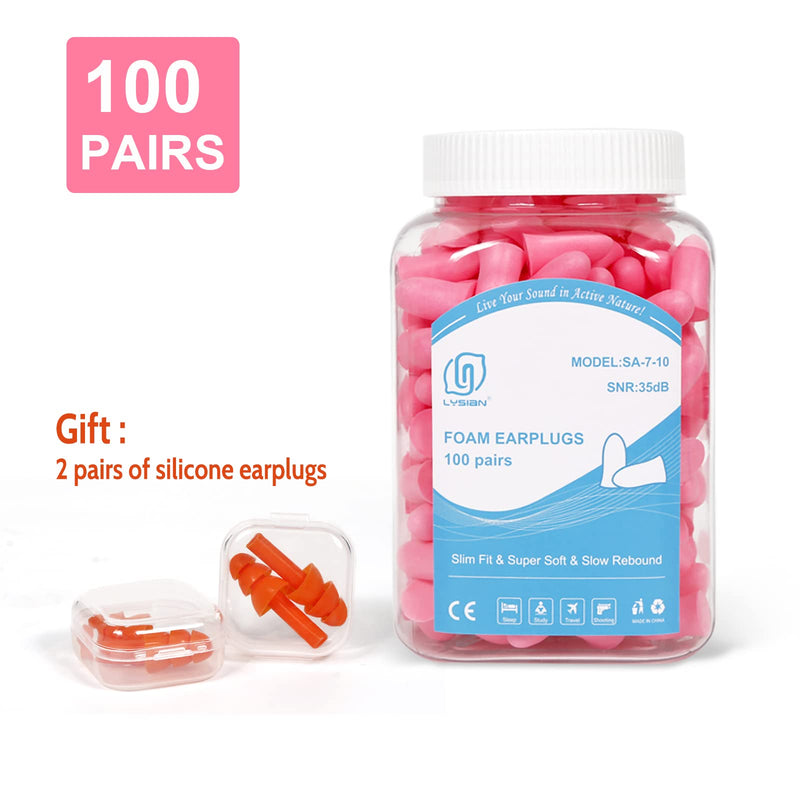 [Australia] - Slim Size Foam Ear Plugs for Small Ear Canals Women, Kids, 100 Pairs, 35dB SNR Noise Canceling Sound Blocking Reduction Earplugs for Sleeping, Snoring, Work, Shooting, Studying, Loud Noise, Pink 