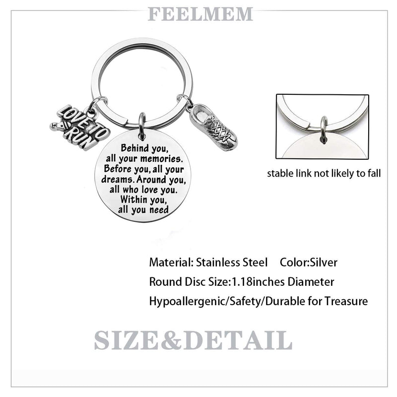 [Australia] - FEELMEM Marathon Runner Gifts Running Keychain Behind You All Memories Before You All Your Dream Keychain Cross Country Track Marathon Jewelry Runner Running Gift Marathon Runner Keychain 