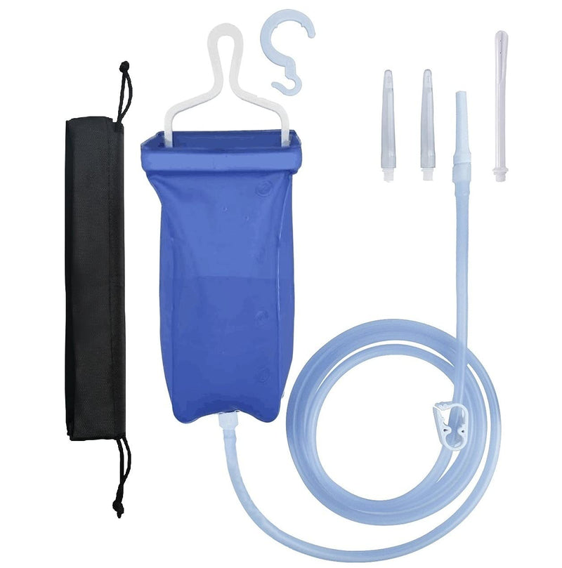 [Australia] - Enema Bag Kit for Colon Cleansing Coffee Women Men Constipation, 2L Folding Enema Bucket Shower Anal Vaginal Douche Cleaner Set with 6ft Silicone Hose and 4 Replacement Nozzle for Adult Child BPA Free TPU 