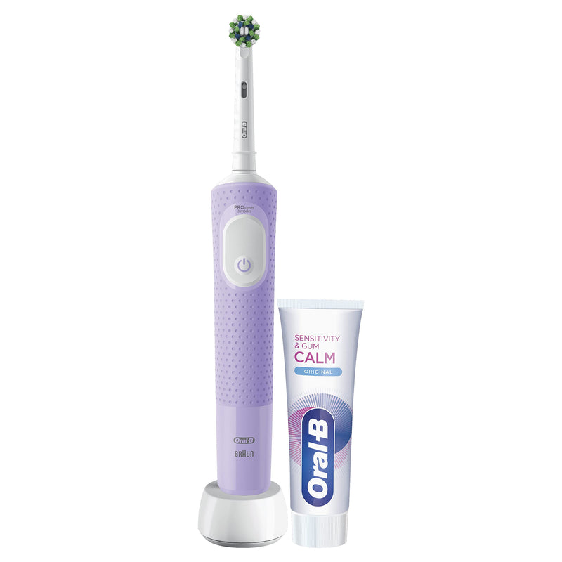 [Australia] - Oral-B Vitality Pro Electric Toothbrush, 1 Handle, 1 Toothbrush Head, 3 Brushing Modes Including Sensitive Plus + Sensitivity & Gum Calm Toothpaste, 2 Pin UK Plug, Purple New Pro Lilac Paste 