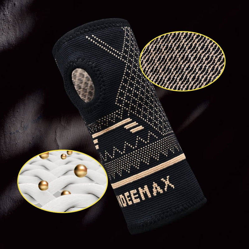 [Australia] - INDEEMAX Copper Wrist Compression Sleeve 1 Pair, Comfortable Hand Brace Support for Arthritis, Tendonitis, Sprains, Workout, Carpal Tunnel - Left & Right - Women and Men L Black 