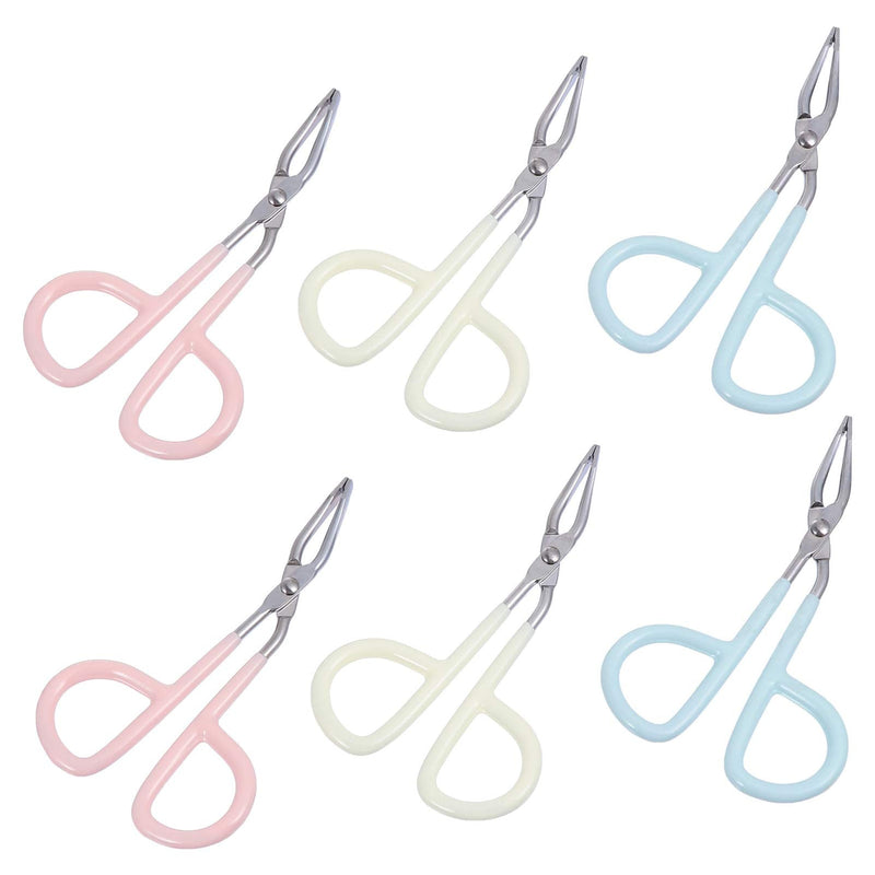 [Australia] - FRCOLOR Salon Tweezers, Scissor Shaped Eyebrow Tweezers Straight Tip Tweezers Scissors Handle Tweezers for Women Professional, 6PCS (Random Color) 
