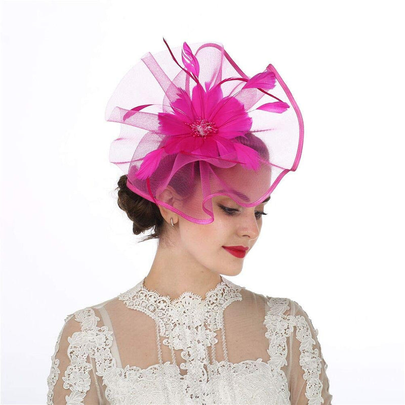 [Australia] - SAFERIN Fascinators Hat Flower Feather Net Mesh Kentucky Derby Tea Party Headwear with Hair Clip and Hairband for Women Ta1-rose Pink 