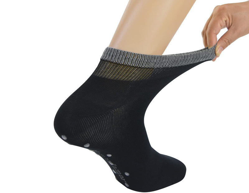 [Australia] - Yomandamor 6 Pairs Seamless Diabetic Socks for Men Bamboo Non Slip Grip Ankle Socks 10-13 Black 