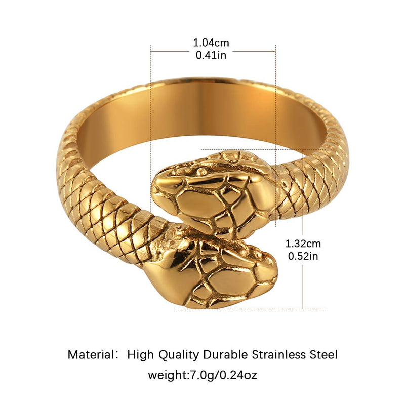 [Australia] - HZMAN Gothic Jewelry Retro Double Snake Head Loop Fashion Animal Personality Stainless Steel Ring Gold 6 