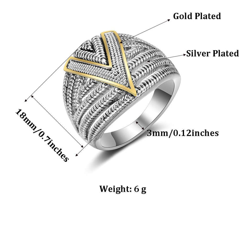 [Australia] - Mytys Silver 2 Tone Wide Statement Rings Vintage Cable Wire Crossover Chunky Band Rings for Women Men 2 Tone V 6 