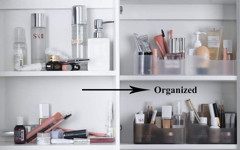 [Australia] - Makeup Organizer for Desk, Plastic 5-Compartment Small Makeup Storage Organizer Tray Cosmetic Organizer for Cabinet, White Clear White 