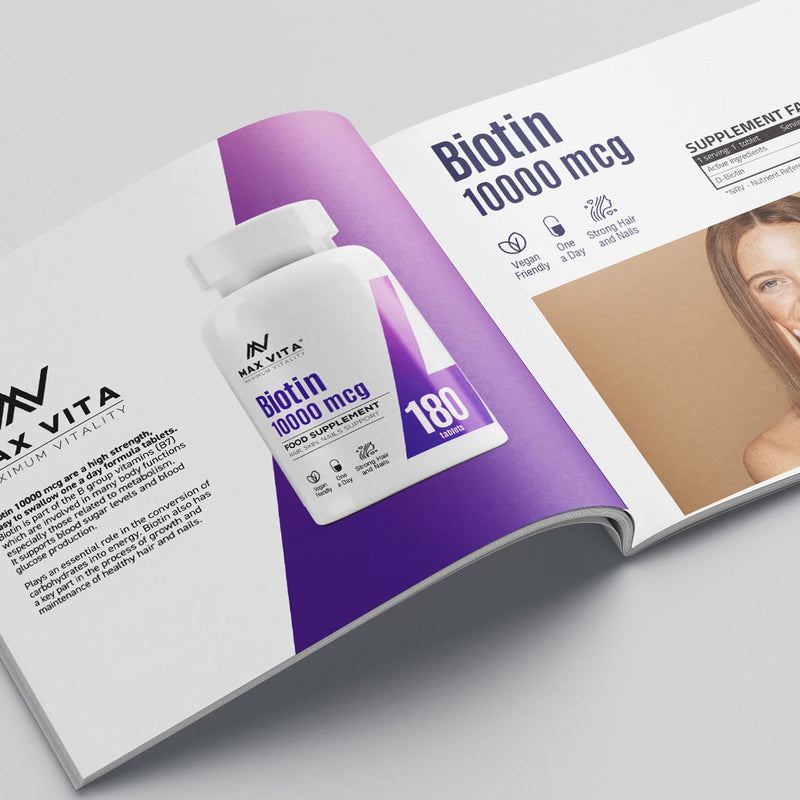 [Australia] - Biotin 10,000mcg High Strength Supplement for Men and Women|Supports Healthy Hair, Skin & Nails|180 Vegetarian Tablets (Non-GMO, Gluten Free) Made in The UK 