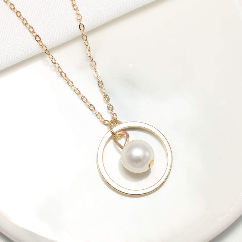 [Australia] - YienDoo Fashion Pearl Necklace Chain Simple Hollow Ring Pearl Pendant Necklace Jewelry Accessories for Women and Girls (Gold) Gold 