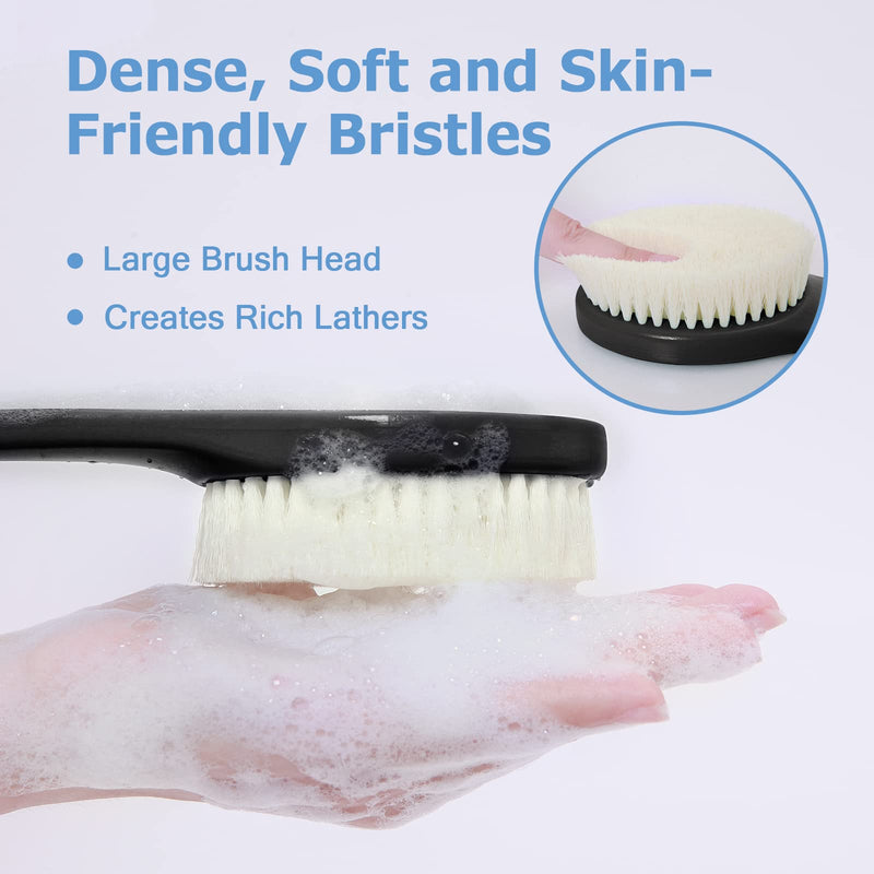 [Australia] - Body Brush Back Scrubber, 17 in Never Mold Back Brush Long Handle for Shower, Exfoliating Brush Dry Brushing Body Brush for Men Women Elderly Deep Exfoliation Soft Glowing Skin (Black) Black 