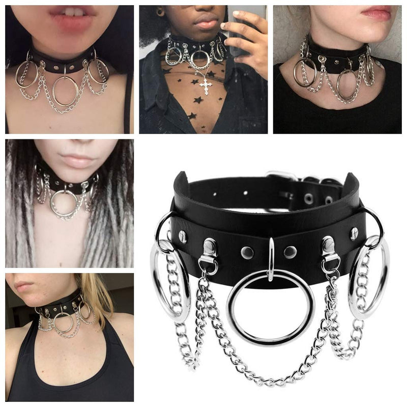 [Australia] - eYLun Women Girls Leather Choker Collar Necklace Vintage Gothic Punk Rock Rivet Necklace Black 