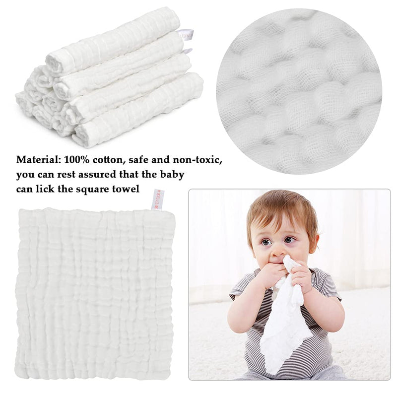 [Australia] - 10Pcs Baby Muslin Squares，Soft Face Towel Water Absorption Feeding Towel Handkerchief Towel Hand Towel,Kids Kerchief for Baby Adult Infant Kids Children 30 x 30cm (White) 
