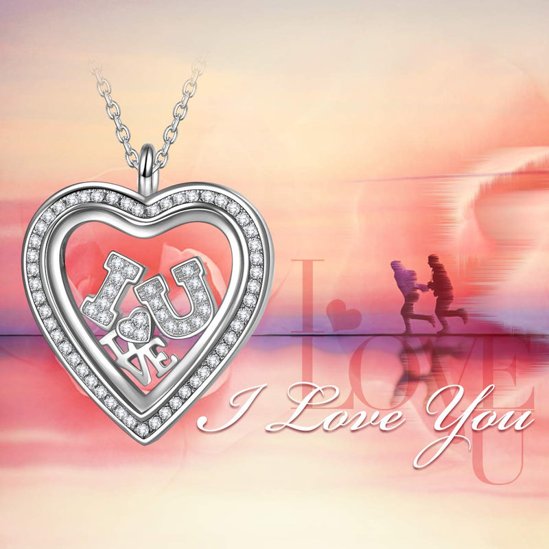 [Australia] - NINAQUEEN I Love You Necklace Love Heart 925 Silver Necklace Crystal Pendant Jewelry Gifts for Her Women Wife Daughter Girls Girlfriend Sisters Ladies 