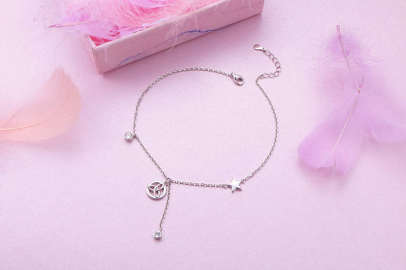 [Australia] - YinShan Mother's Gifts Celtic Knot/Shell Fish Bones Dangle Anklet for Women S925 Sterling Silver Adjustable Foot Beads Star Ankles Bracelet Jewelry 9 10 Inches Birthday Gift Easter Jewelry 