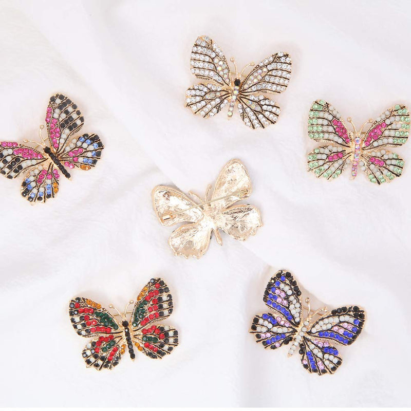 [Australia] - 6PCS Fashion Crystal Butterfly Brooch, Multi-Color Rhinestone Crystal Brooches Pins, Cute Animal Shape Corsages Brooches for Women Decoration 