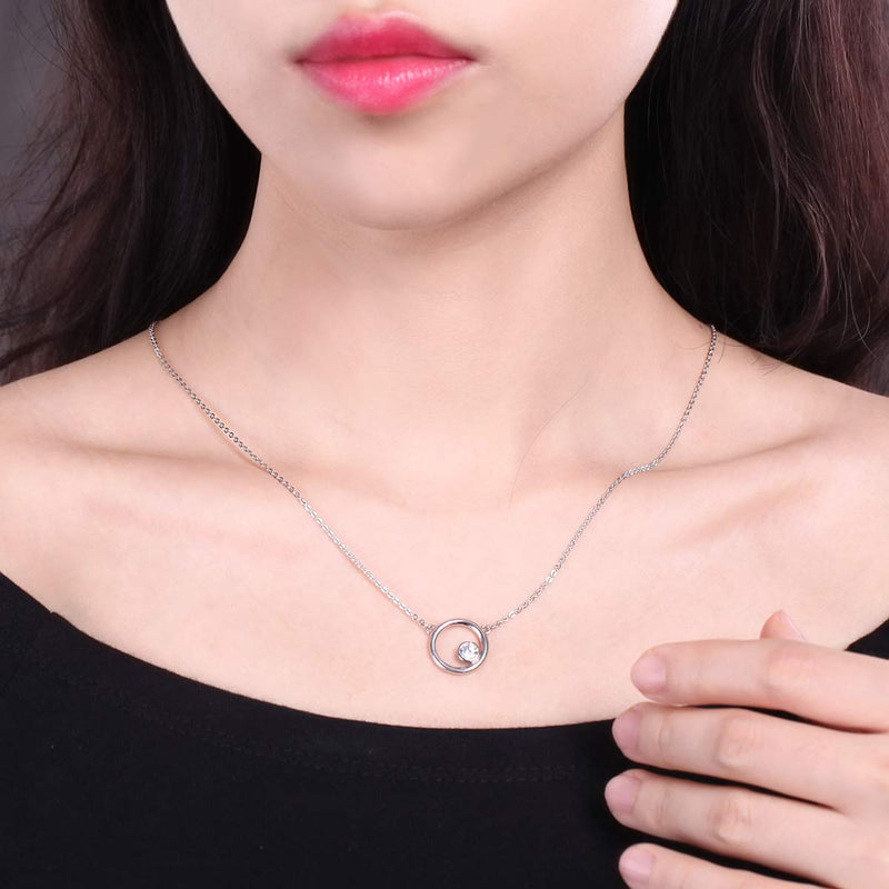 [Australia] - Qings Love Necklace 925 Sterling Silver Jewelry for Women “You are Only Love in My Heart” Circle Stone Necklace Birthday Gift for Girls,Long Adjustable Chain Length 17.7”+ 1.2” Extender 