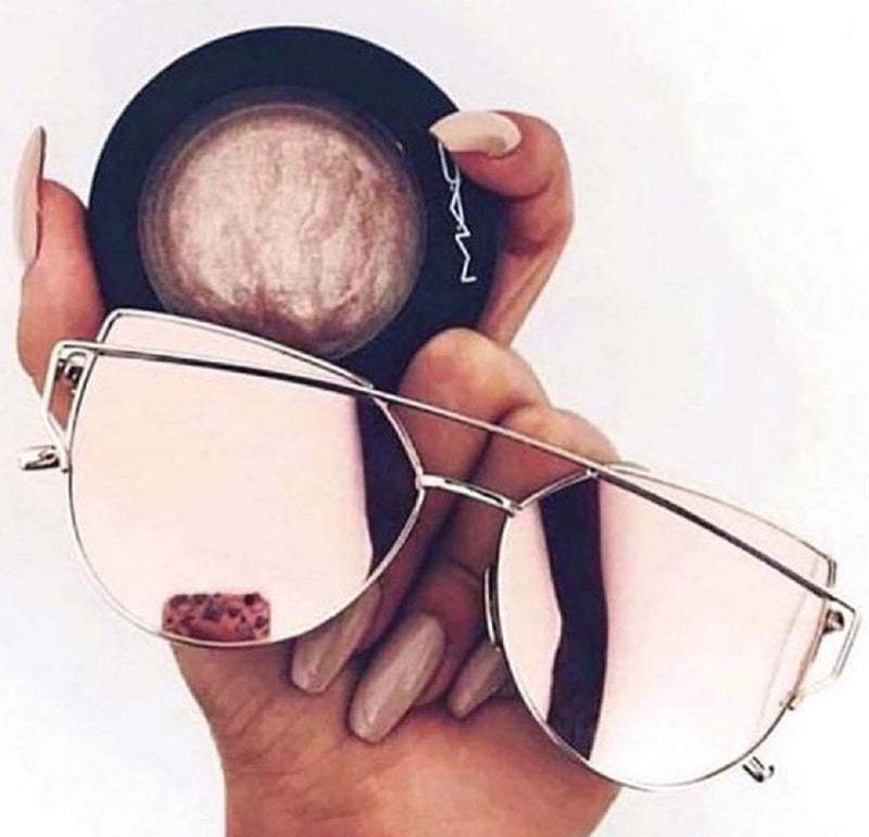 [Australia] - ROSE GOLD Cat Eye Women Ladies Sunglasses Mirrored Aviator Reflective Retro UK Rose Gold Pink 