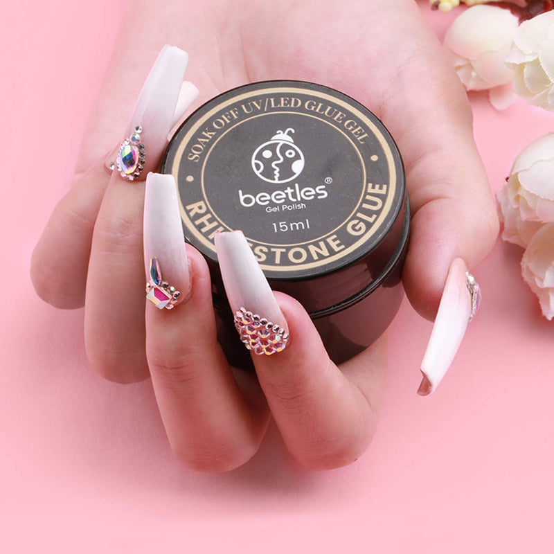 [Australia] - Beetles 15ml Nail Art Rhinestone Glue Gel Clear No Wipe Adhesive Resin Gems Diamonds Jewelry Gel Nail Polish Decoration With 2 Dual-Purpose Brush Pen 1 Wax Pencil Rhinestone Gel 