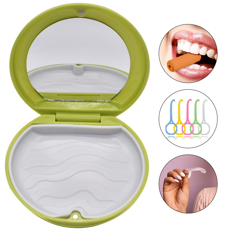 [Australia] - Denture & Teeth Mouth Tray Retainer Box Sets Partial Denture Box with 2Pcs Aligner Removal Tool and 9Pcs Invisible Chewer (Green) Green 