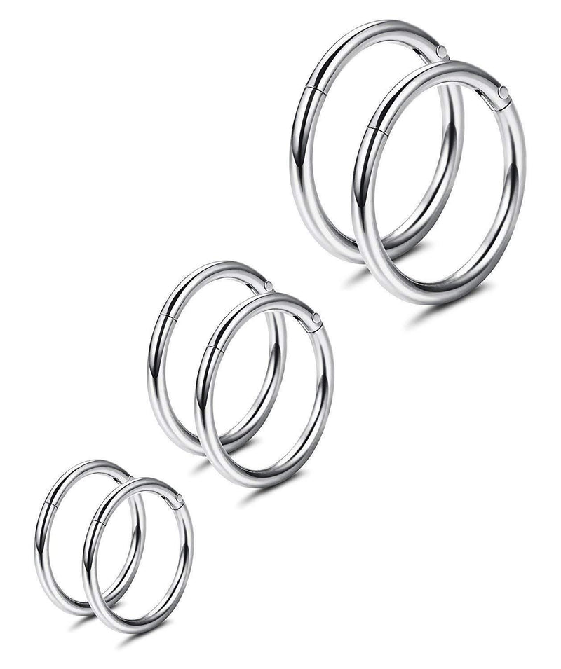 [Australia] - Milacolato 6-10MM 3Pairs Stainless Steel Hoop Earrings for Men Women Ear Lips Piercing Septum Earrings Body Piercing A.3pairs Silver-tone 