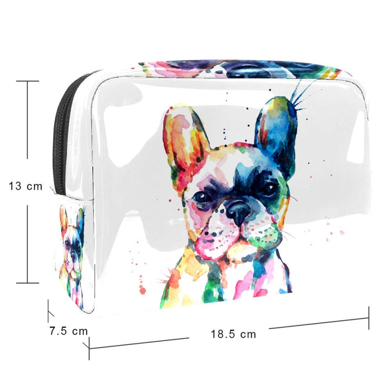 [Australia] - Frenchie French Bulldog Watercolor Funny Waterproof Cosmetic Bags PVC Zippered Toiletry Bag Portable Travel Makeup Bag Carry Pouch for Women Girls, Vacation Bathroom Organizing Multi-colored 5 