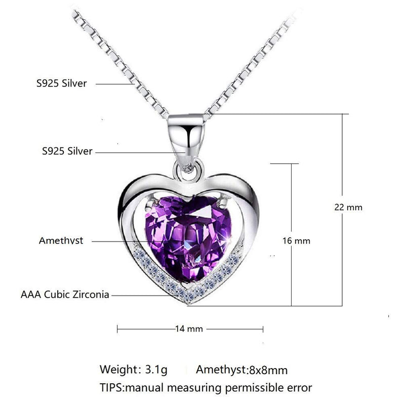 [Australia] - Lam Sence Sterling Silver 8mm Heart Shape Crystal with Cubic Zirconia Pendant Necklace Purple 