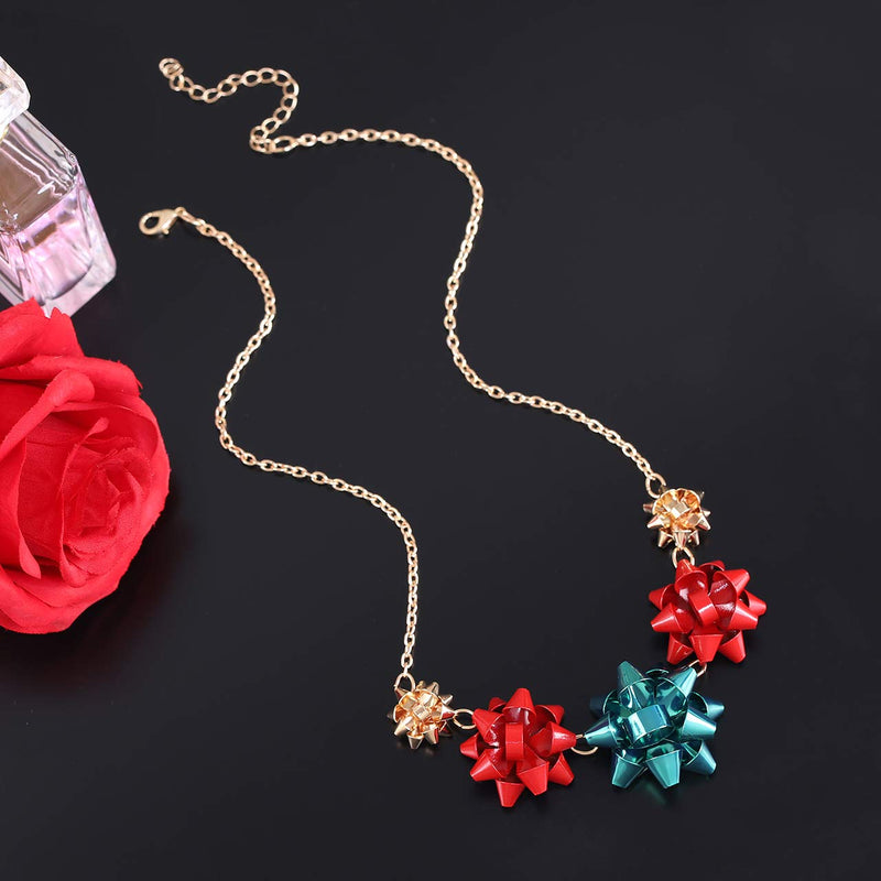 [Australia] - VOGUEKNOCK Gift Bow Necklace Christmas Bow Collar Necklace Xmas Jewelry Gift Red Green Bows Gold 
