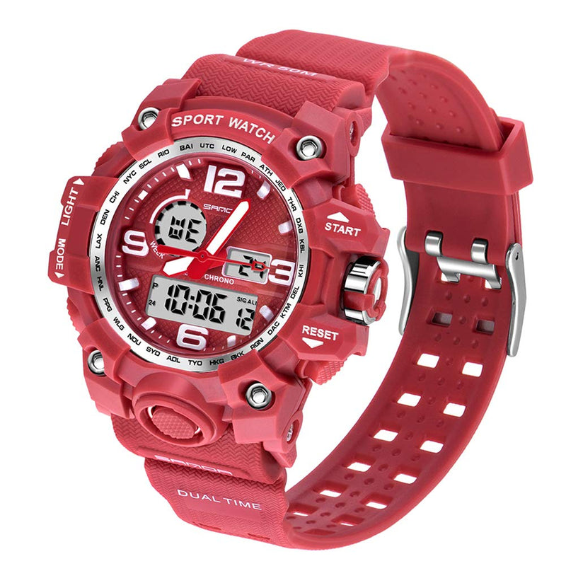 [Australia] - Women’s Digital Sports Watch, Dual-Display Waterproof Wrist Watch with Alarm and Stopwatch red 