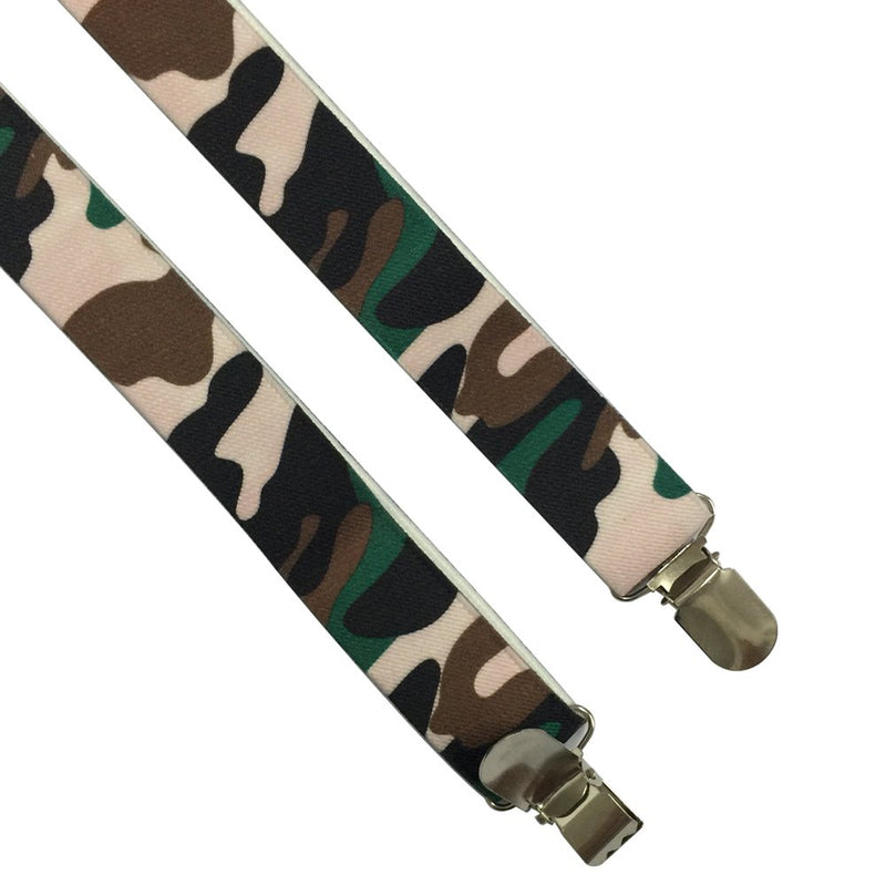 [Australia] - AINOW Unisex Camouflage Suspenders Y-Back Adjustable Elastic Suspenders Shoulder Strap Pink 