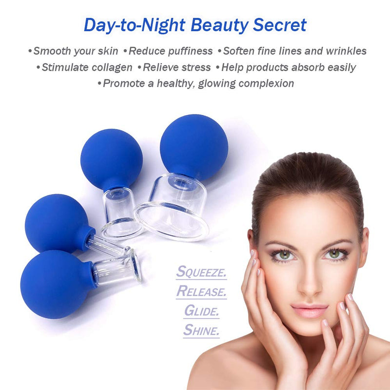 [Australia] - 4 PCS Glass Facial Cupping Set | Silicone Vacuum Suction | Cupping Massage Therapy | A Kit For Anti Cellulite, Anti Wrinkle and Instantly Ageless Skin | For Eyes, Face and Body 