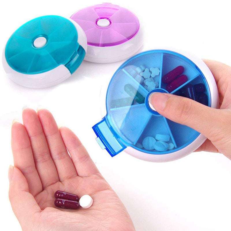 [Australia] - 2pcs Pill Box, BetterJonny Portable Automatic Rotary Round 7 Days Pill Cases Tray Medicine Box Holder Green and Blue 