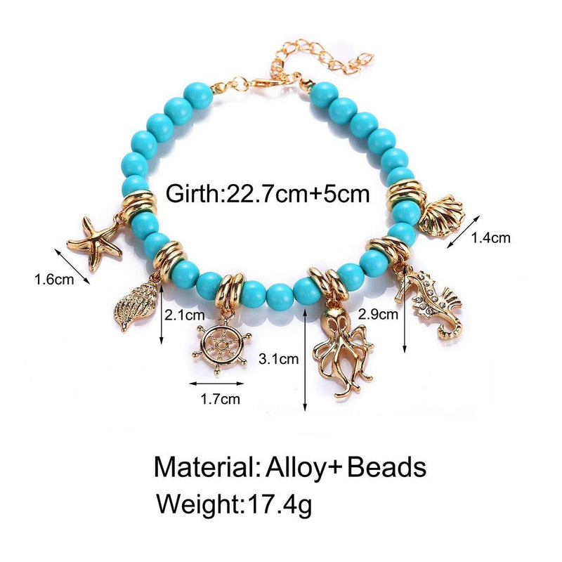 [Australia] - Simsly Boho Anklets Pendant Ankle Bracelets Turquoise Green Beach Foot Chain Jewelry for Women and Girls 