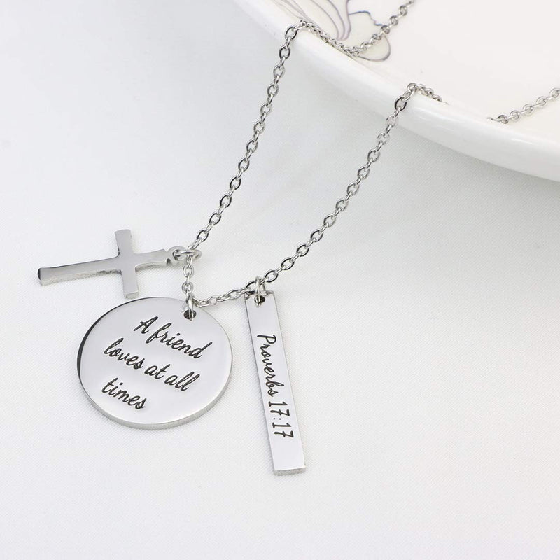 [Australia] - Bible Verse Cross Pendant Christian Necklaces Prayer Charm Faith Religious Birthday Christmas Jewelry for Women A friend loves at all times Proverbs 17:17 