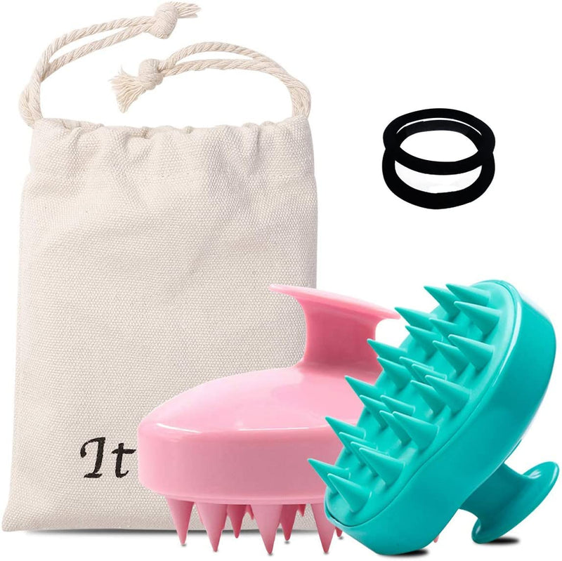 [Australia] - Ithyes Shampoo Brush Silicon Scalp Massager Hair Brush Wet Dry Comb Head Rubber Care Improve Blood Circulation for Men,Women Pets, Pack 2 Pink and Green Pink&green 