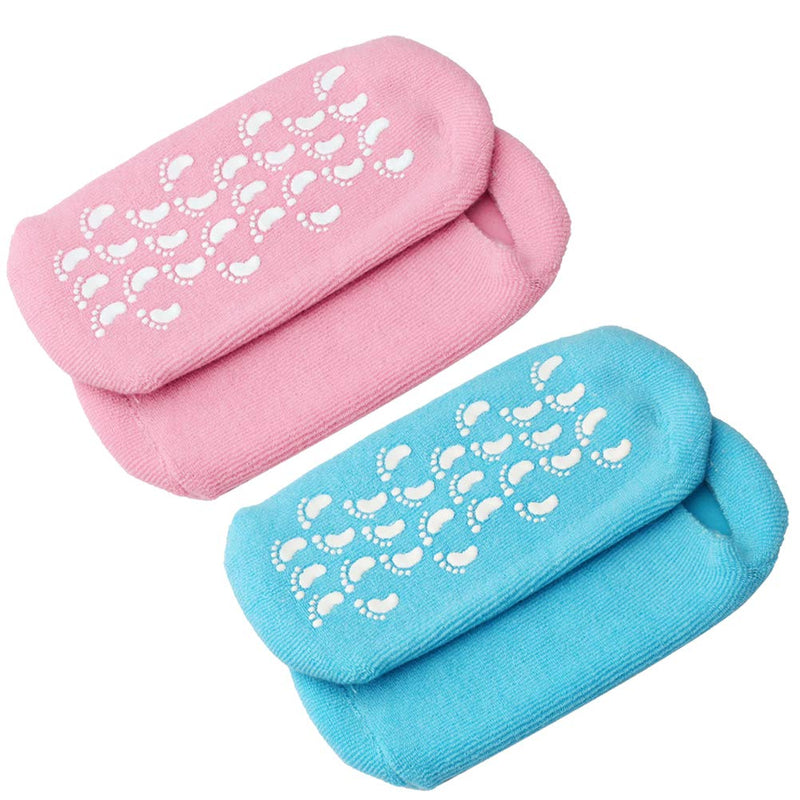 [Australia] - 2 Pairs Soft Moisturizing Socks，Gel Lining Infused with Essential Oils and Vitamins for Dry Hard Cracked Skin Moisturizing Day Night Care Skin (Blue Pink) 