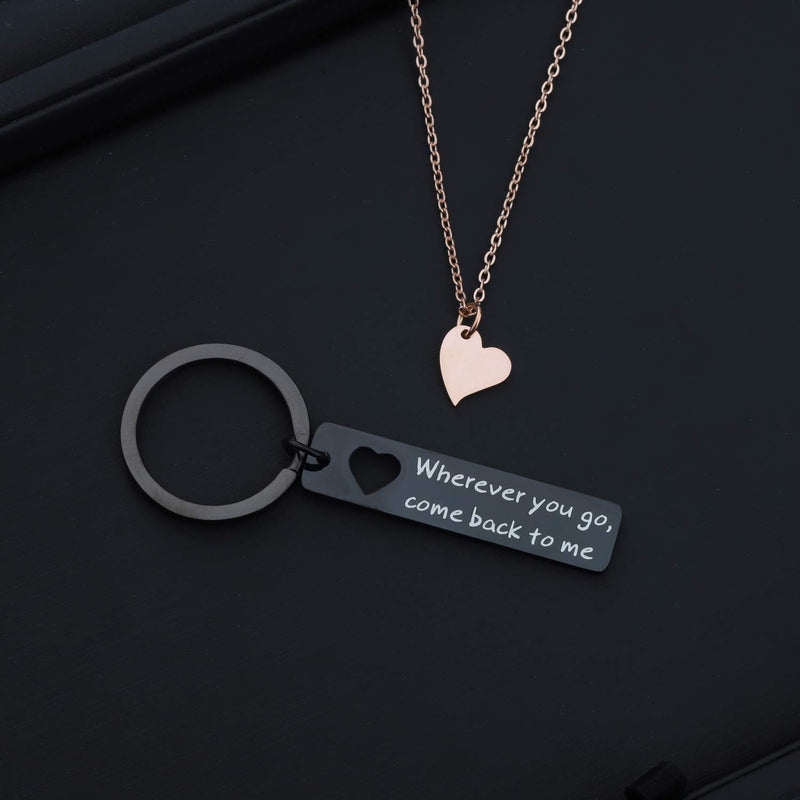 [Australia] - ENSIANTH Boyfriend Gift Wherever You Go Come Back to Me Keychain Moving Away Gift Couples Jewelry College Graduation Gift wherever-black set RG 