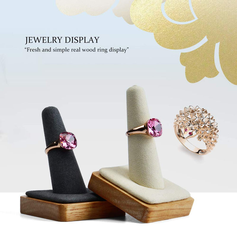 [Australia] - Oirlv Single Finger Wooden Ring Display Stand Jewelry Showcase Display Holder (Grey) Grey 